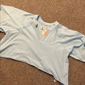 Free People Movement Light Blue   V-neck Cropped Tee